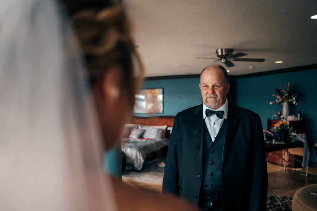 Bride with father before wedding in St. Pete